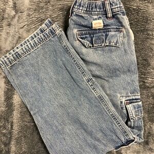 Canyon River Blues Mens 12 Vintage Wash Blue Denim Cargo Pants Wide Leg Cotton